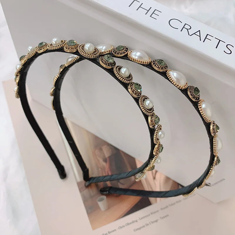 Vintage Rhinestone Pearl Hairbands For Women Wedding Hair Accessories