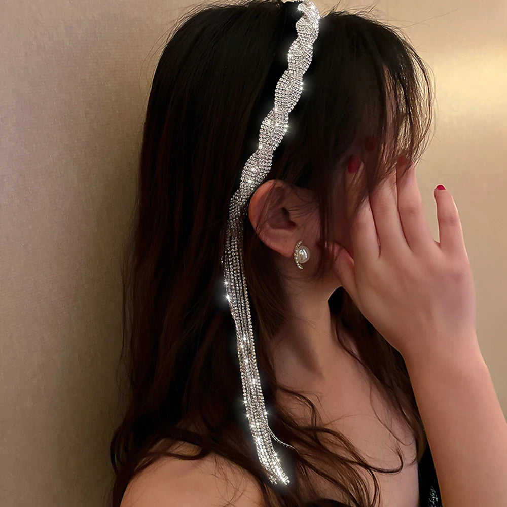 Vintage Rhinestone Tassel Headband for Women