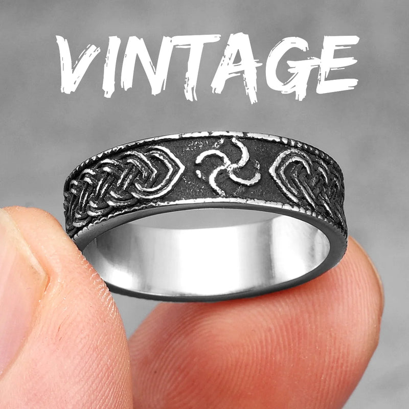Vintage Stainless Steel Mens Narrow Ring Retro Pattern Rock Punk