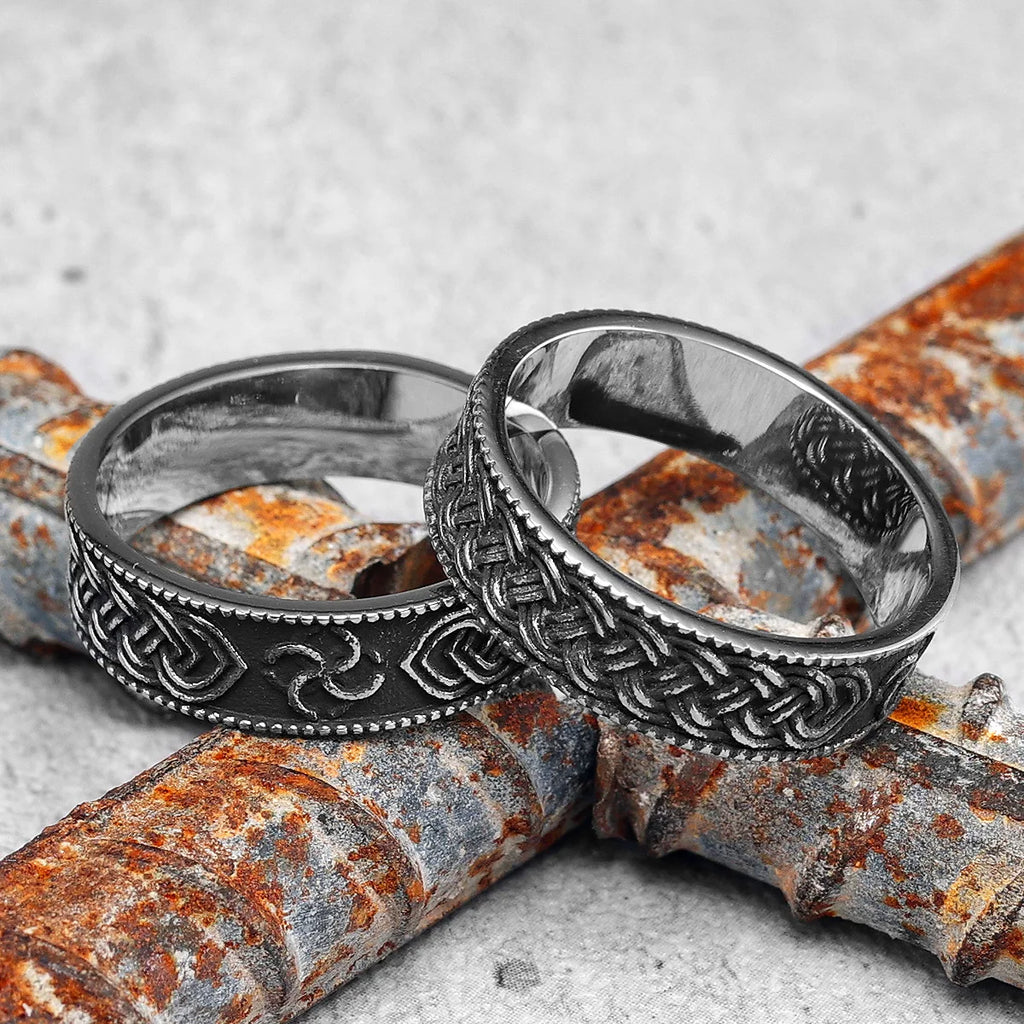 Vintage Stainless Steel Mens Narrow Ring Retro Pattern Rock Punk