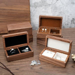 Vintage Wooden Ring Box Earring Organizer Rectangle Shape Jewelry Case