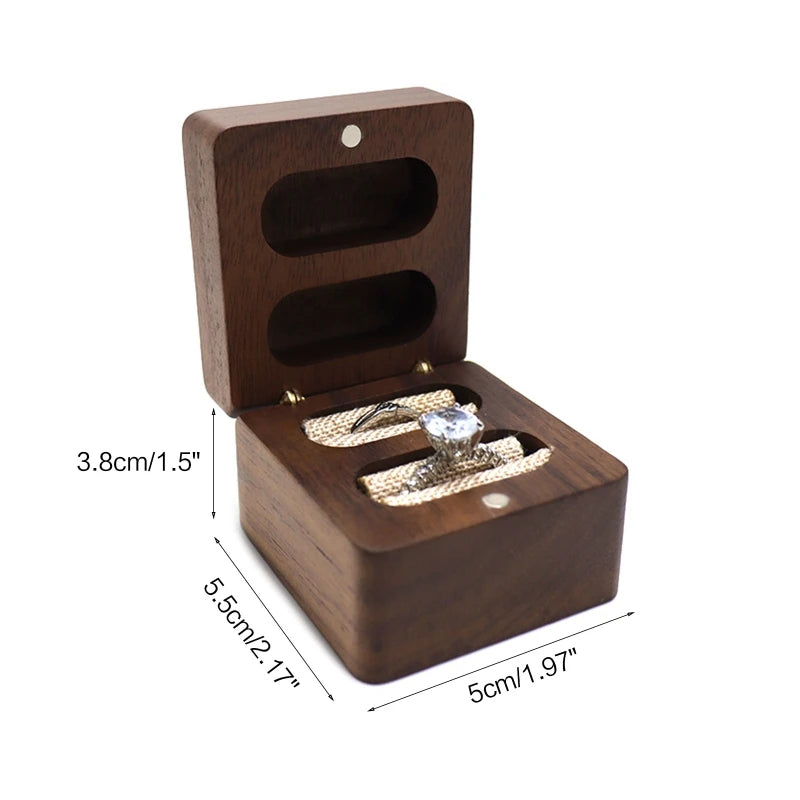 Vintage Ring Case Wooden Ring Chest Double Ring Display Box Jewellery Chest