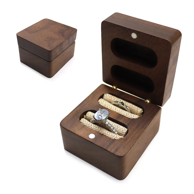 Vintage Ring Case Wooden Ring Chest Double Ring Display Box Jewellery Chest