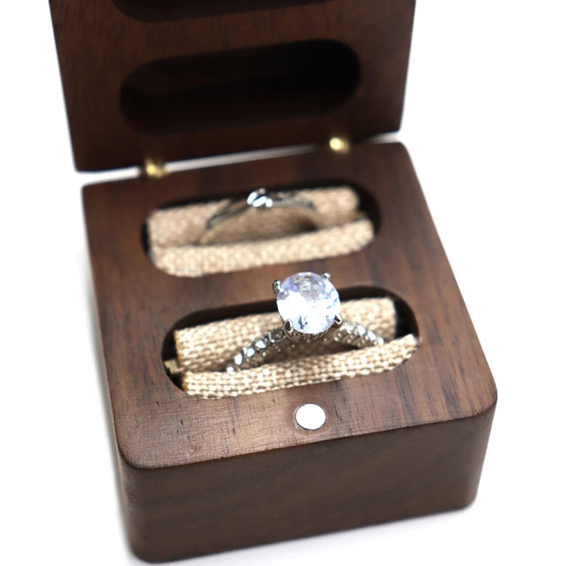 Vintage Ring Case Wooden Ring Chest Double Ring Display Box Jewellery Chest