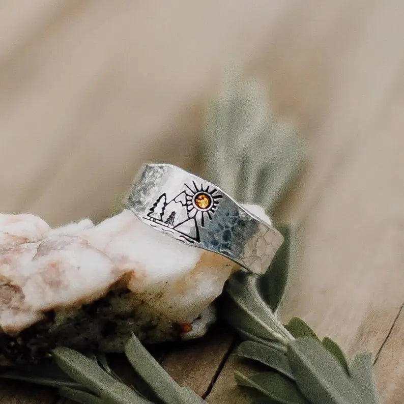Vintage Landscape Carved Ring for Women Men