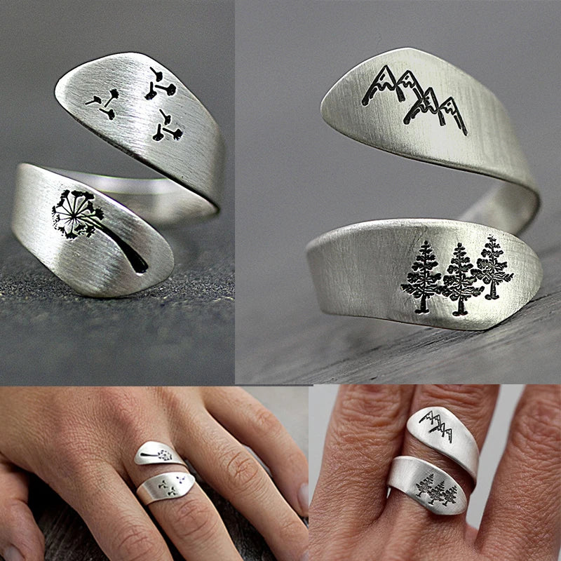 Vintage Landscape Carved Ring for Women Men