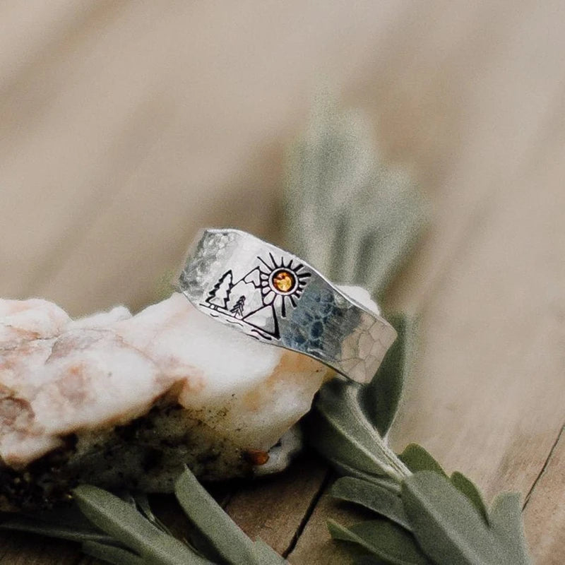 Vintage Landscape Carved Ring for Women Men