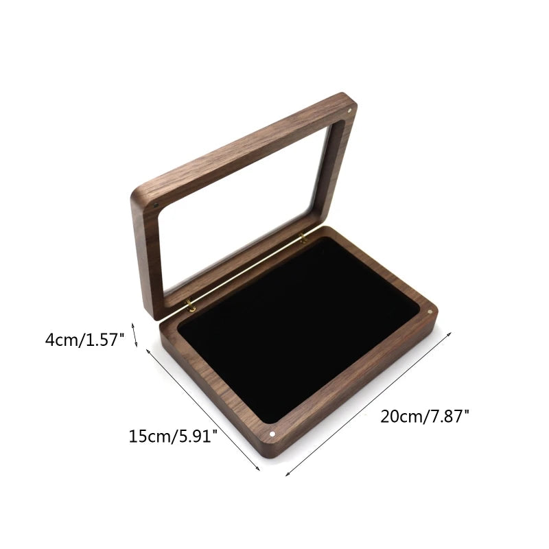 Vintage Rings Storage Wood Glass Top Jewelry Display Case