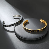 Roman Numeral Charm Cuff Bangles Stainless Steel Men's Jewelry