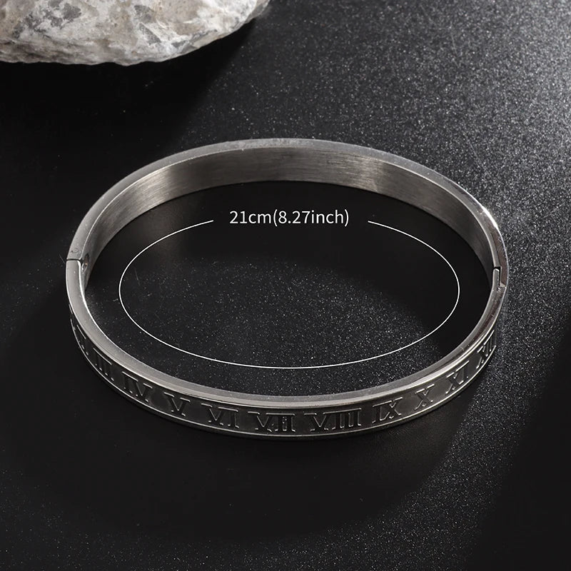 Vintage Roman Numeral Engraved Stainless Steel Bracelet for Men Unisex Gift