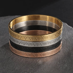 Vintage Roman Numeral Engraved Stainless Steel Bracelet for Men Unisex Gift