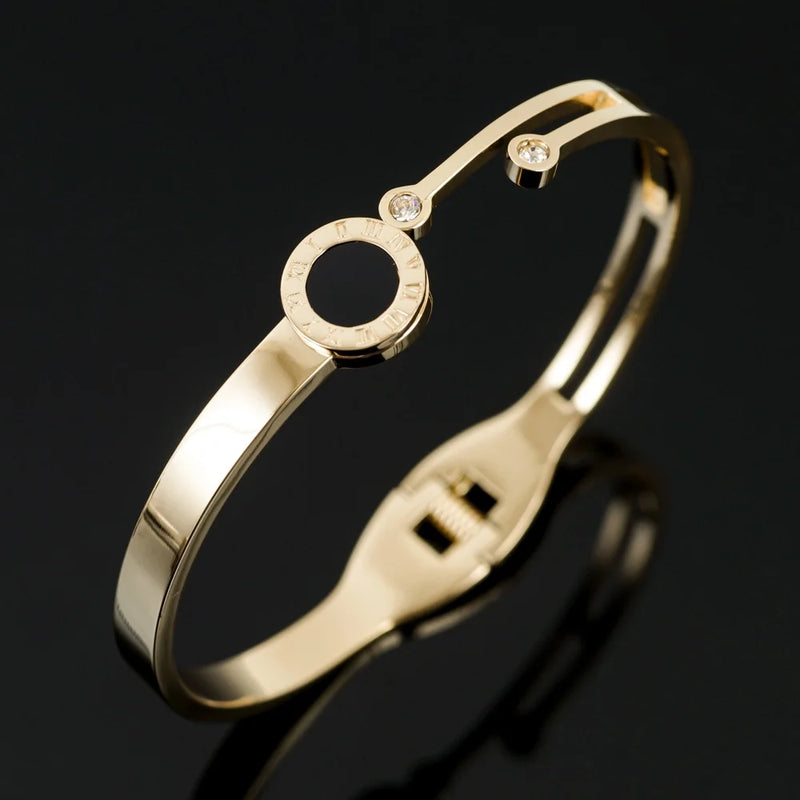 Vintage Roman Numeral Shell Bangles Stainless Steel Crystal Spring Bracelet