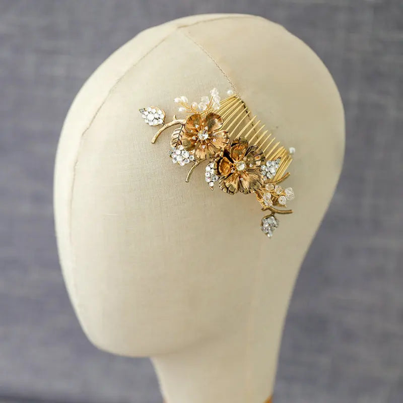 Vintage Roman Style Rose Flower Bridal Hair Comb Rhinestone Comb
