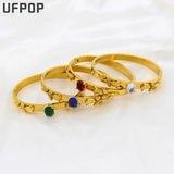 Vintage Rose Carving Zircon Cuff Bangles Water-Resistant Jewelry
