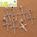 Vintage Rose Flower Cross Charm Beads 12Pcs Dangle Fit European Bracelets