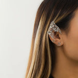 Vintage Rose Elf Ear Cuffs Silver Hollow Metal Leaf Earrings
