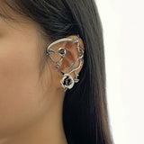 Vintage Rose Flower Snake Elf Ear Cuff Earrings Retro Gothic Punk Clip On