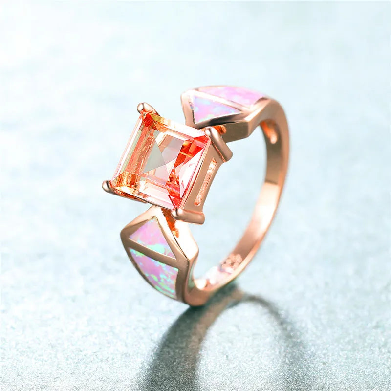 Vintage Rose Wedding Ring Charm Pink Opal Engagement Ring
