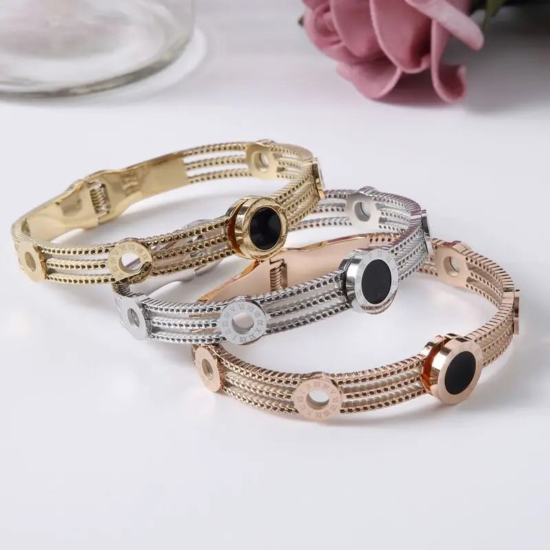 Vintage Roman Numerals Stainless Steel Bangle Bracelet