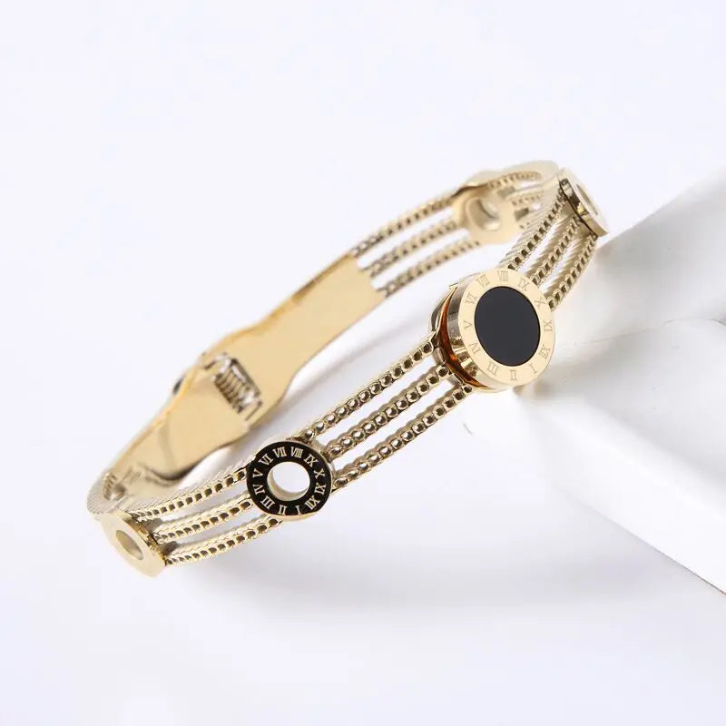 Vintage Roman Numerals Stainless Steel Bangle Bracelet