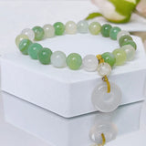 Round Green Agate Beaded Bracelet - YBR745