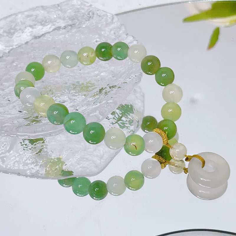 Round Green Agate Beaded Bracelet - YBR745
