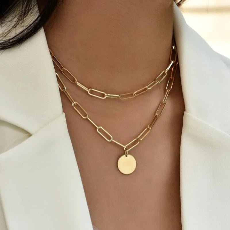 Vintage Round Charm Layered Necklace for Women
