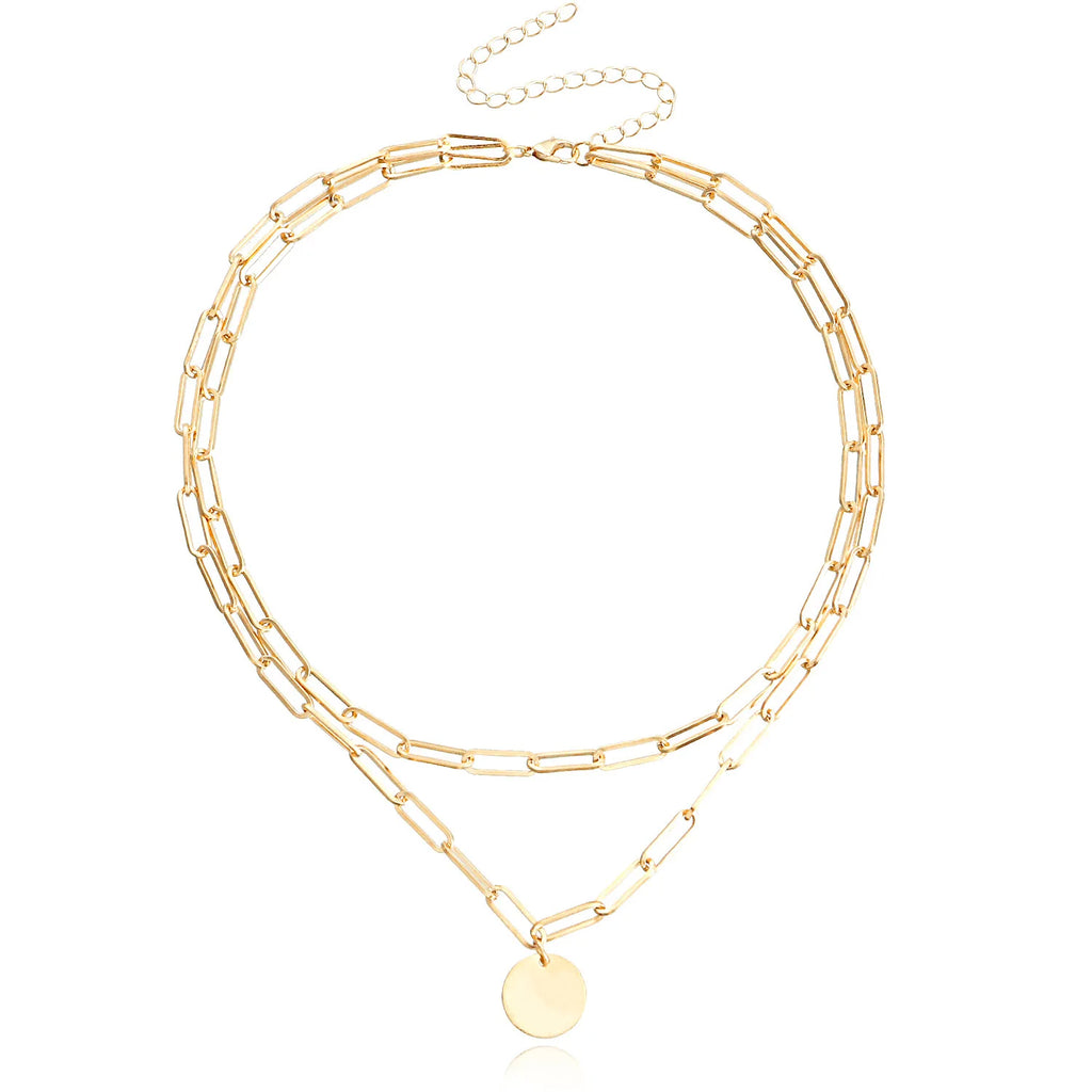 Vintage Round Charm Layered Necklace for Women