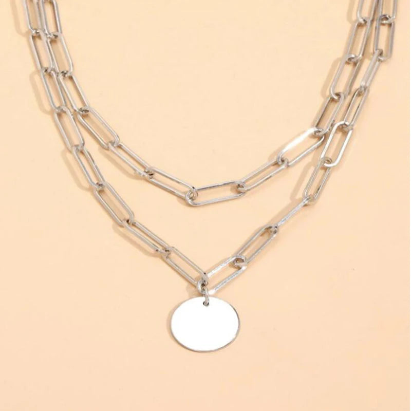 Vintage Round Charm Layered Necklace for Women