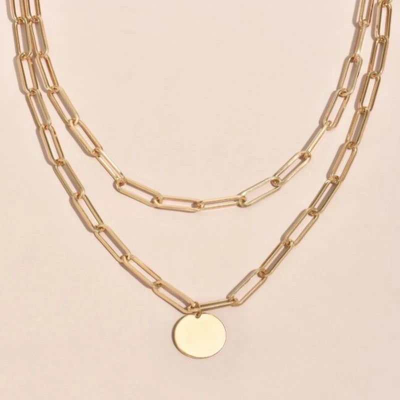 Vintage Round Charm Layered Necklace for Women