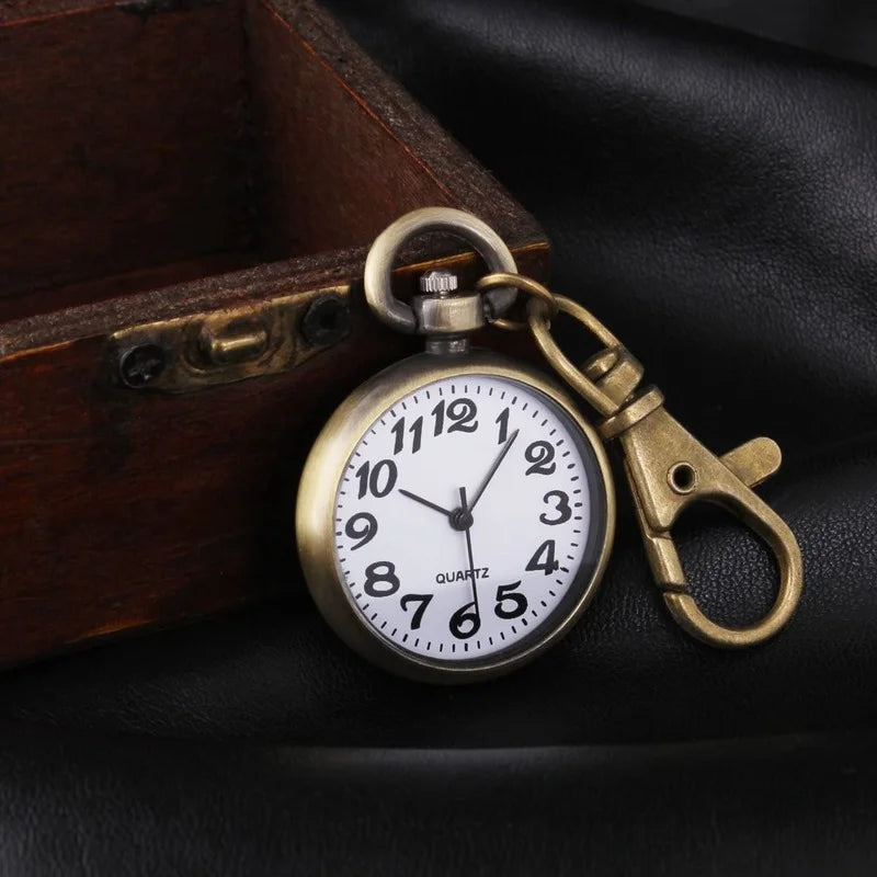 Vintage Round Pocket Key Chain Watch Pendant for Women Men