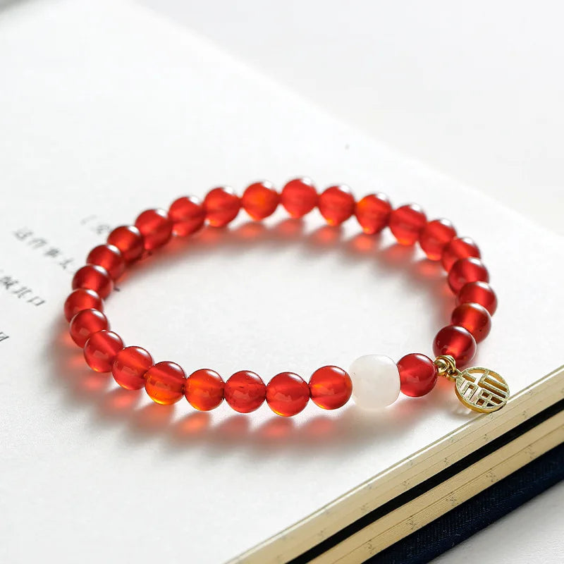 Vintage Red Agate Jade Beaded Bracelet Ethnic Jewelry