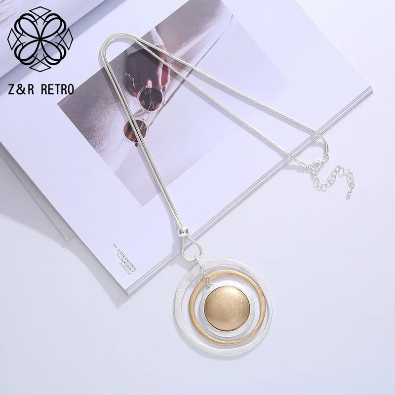 Vintage Long Chains Necklace Pendant Jewelry for Women