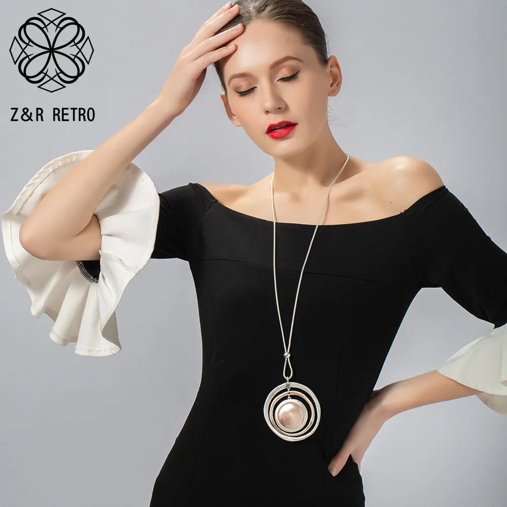 Vintage Long Chains Necklace Pendant Jewelry for Women