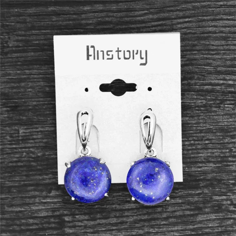 Vintage Round Quartz Lapis Claw Pendant Earrings