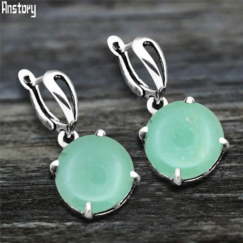 Vintage Round Quartz Lapis Claw Pendant Earrings