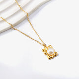 Vintage Round Pearl Necklace Collar Stainless Steel Chain Choker Gift