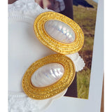 Vintage Pearl Stud Earrings Geometric Retro European American Exaggeration