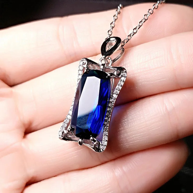 Royal Crystal Sapphire Gemstone Pendant Necklace 18k Rose Jewelry