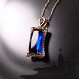 Royal Crystal Sapphire Gemstone Pendant Necklace 18k Rose Jewelry