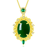 Vintage Royal Green Jade Emerald Pendant Necklace 18k Filled