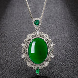 Vintage Royal Green Jade Emerald Pendant Necklace 18k Filled