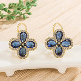 Vintage Royal Clover Crystal Sapphire Gemstones Diamonds Stud Earrings for Women