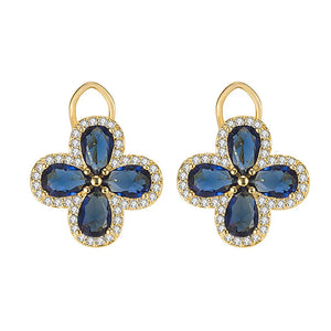 Vintage Royal Clover Crystal Sapphire Gemstones Diamonds Stud Earrings for Women