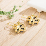 Vintage Royal Clover Crystal Sapphire Gemstones Diamonds Stud Earrings for Women