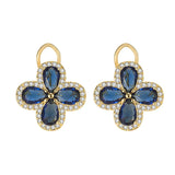 Vintage Royal Clover Crystal Sapphire Gemstones Diamonds Stud Earrings for Women