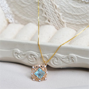 Vintage 925 Silver Zircon Lace Pendant Necklace Wedding Bridal Jewelry