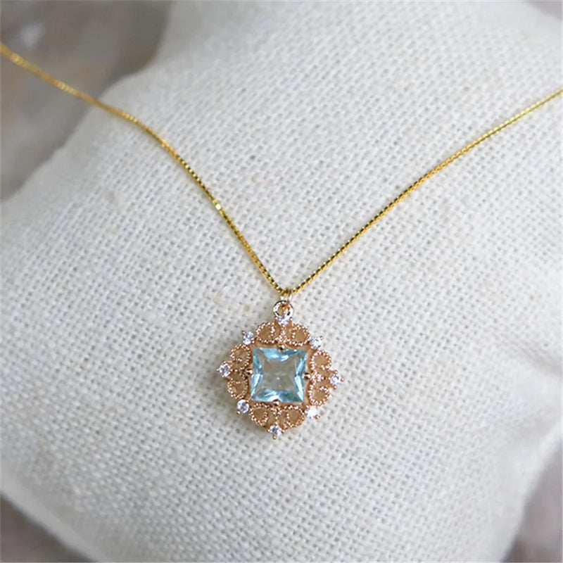 Vintage 925 Silver Zircon Lace Pendant Necklace Wedding Bridal Jewelry