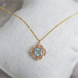 Vintage 925 Silver Zircon Lace Pendant Necklace Wedding Bridal Jewelry