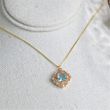 Vintage 925 Silver Zircon Lace Pendant Necklace Wedding Bridal Jewelry